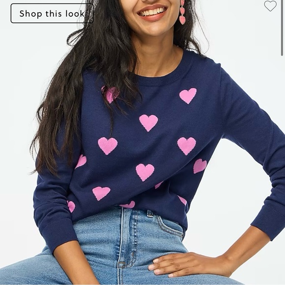 J Crew- Heart Patterned Navy and Pink Sweater, Size Medium - Picture 2 of 13